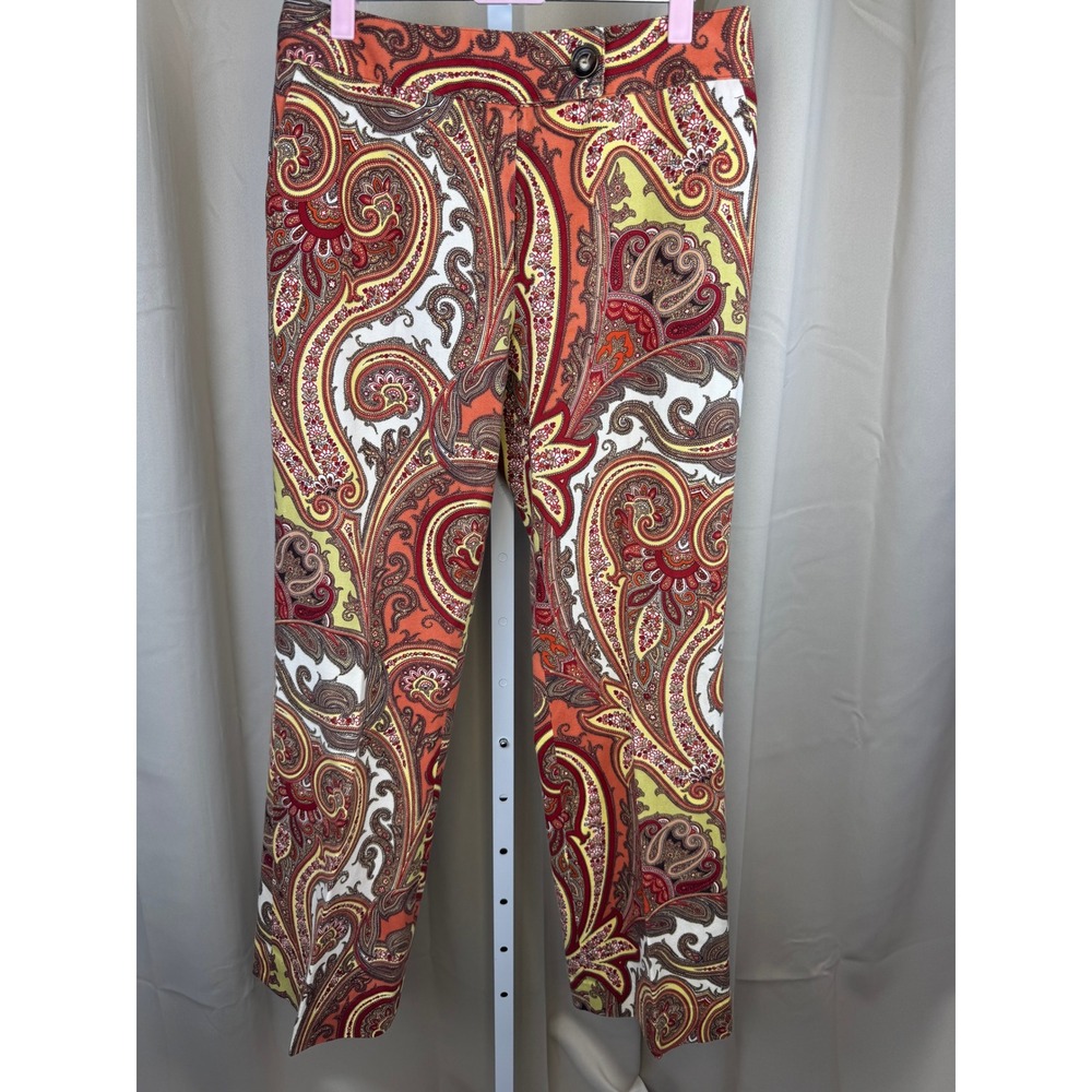 Retro Paisley Print Pants Lined Boho Psychedelic Orange Red Yellow Straight Leg